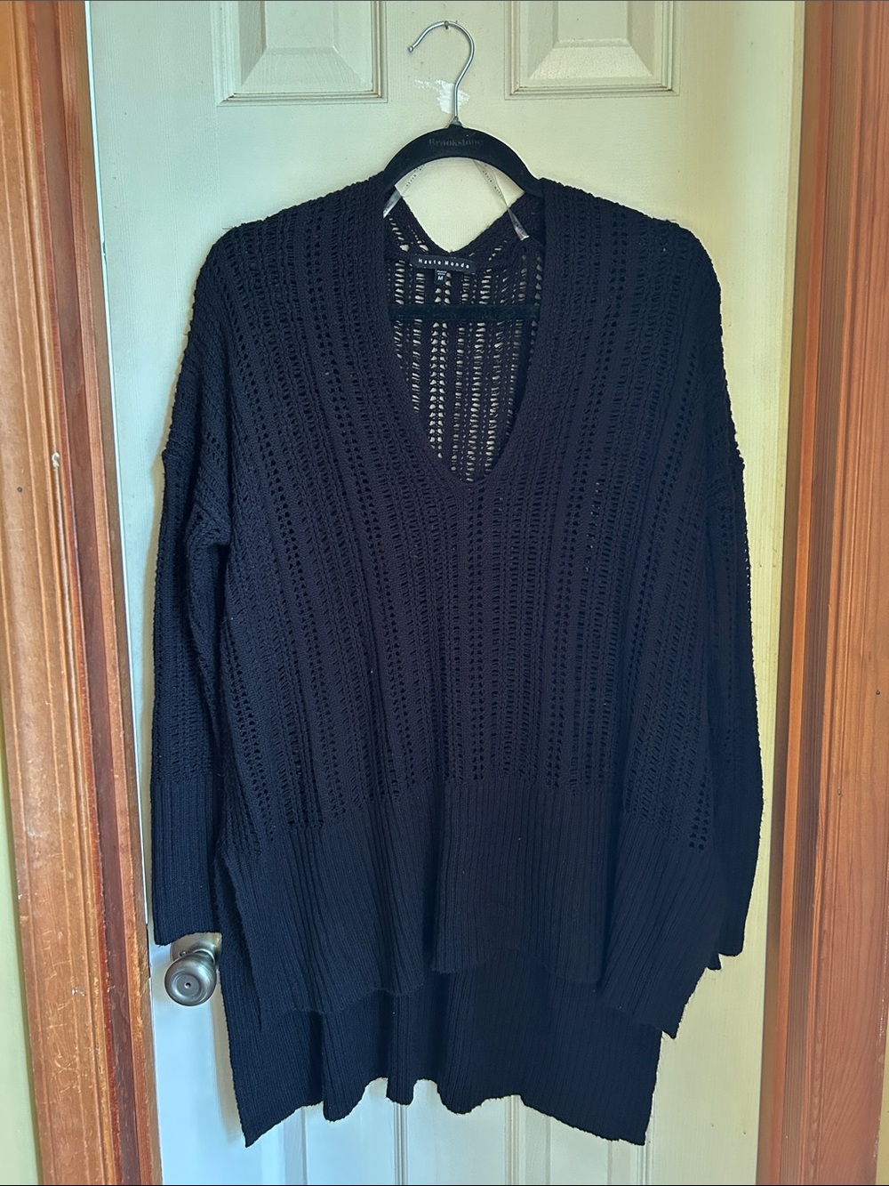 Haute Monde Black Open-Weave V-Neck Pullover